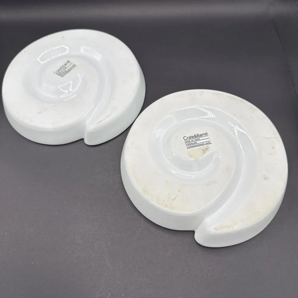 Set of 2 Crate and Barrel White Porcelain Swirl Appetizer Dishes 7